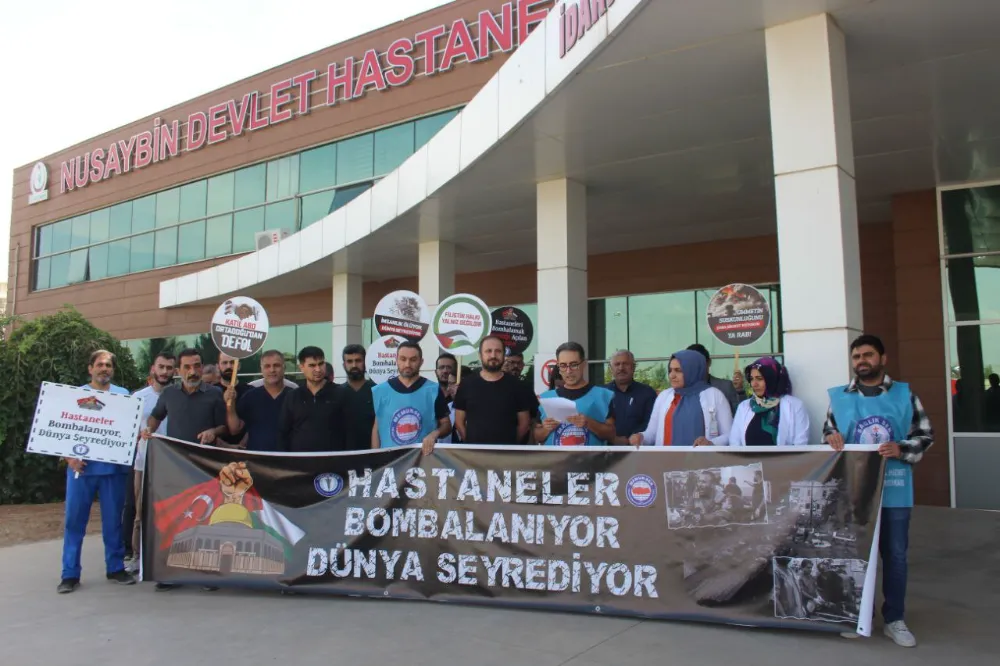 İsrail’in Filistin’e yönelik saldırıları, Nusaybin Devlet Hastanesi önünde yapılan açıklamayla kınandı